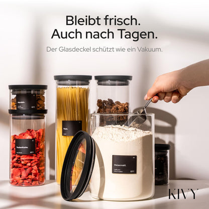 KIVY Large 3L Airtight Glass Jar with Transparent Glass Lid - For Flour, Cookies, Candy, Laundry Detergent - Storage Glass - Flour Storage Glass - Storage Box - Cookie Jar