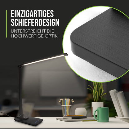 SMARTIVE | Design desk lamp with wireless charging function - LED office lamp with 10W wireless charging - eye-friendly dimmable light and cable-free charging | black desk lamp + USB output