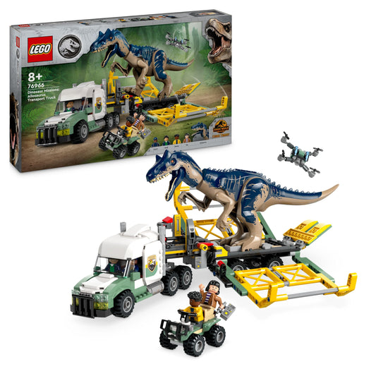 LEGO Jurassic World Dinosaur Missions: Allosaurus Transporter, Dino Playset, Gift idea for kids featuring Minifigures Kenji, Darius, and Yaz. For boys and girls aged 8+. 76966