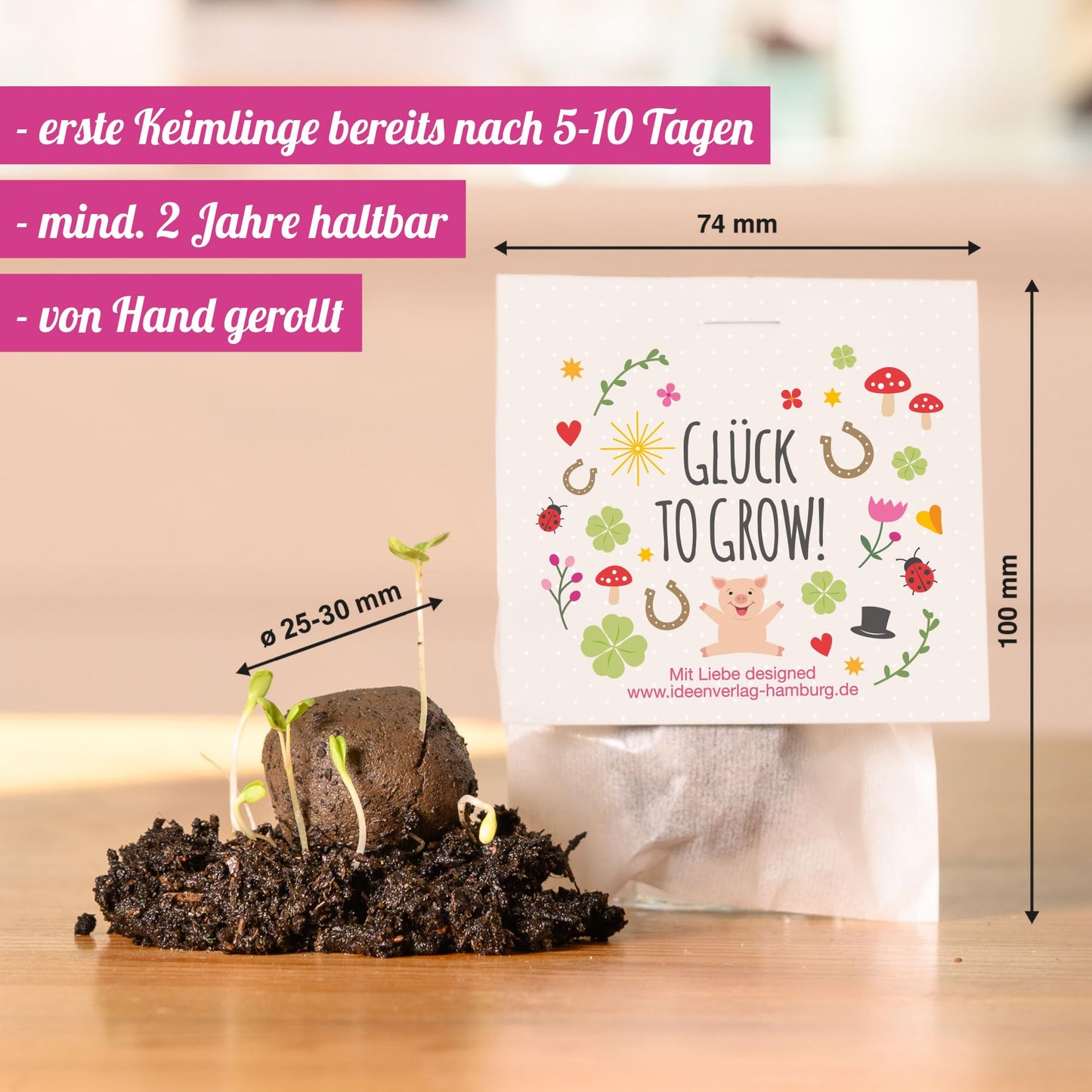 10x "Good luck to grow" seed bombs/lucky charms/small gifts for colleagues, guests & friends - Seed bomb party favor - Children's thank you gifts - Party favors