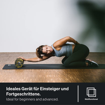 BLACKROLL® STANDARD foam roller (30 x 15 cm), fitness roller for self-massage of back and legs, effective massager for functional training, medium hardness, Made in Germany, Black/Yellow
