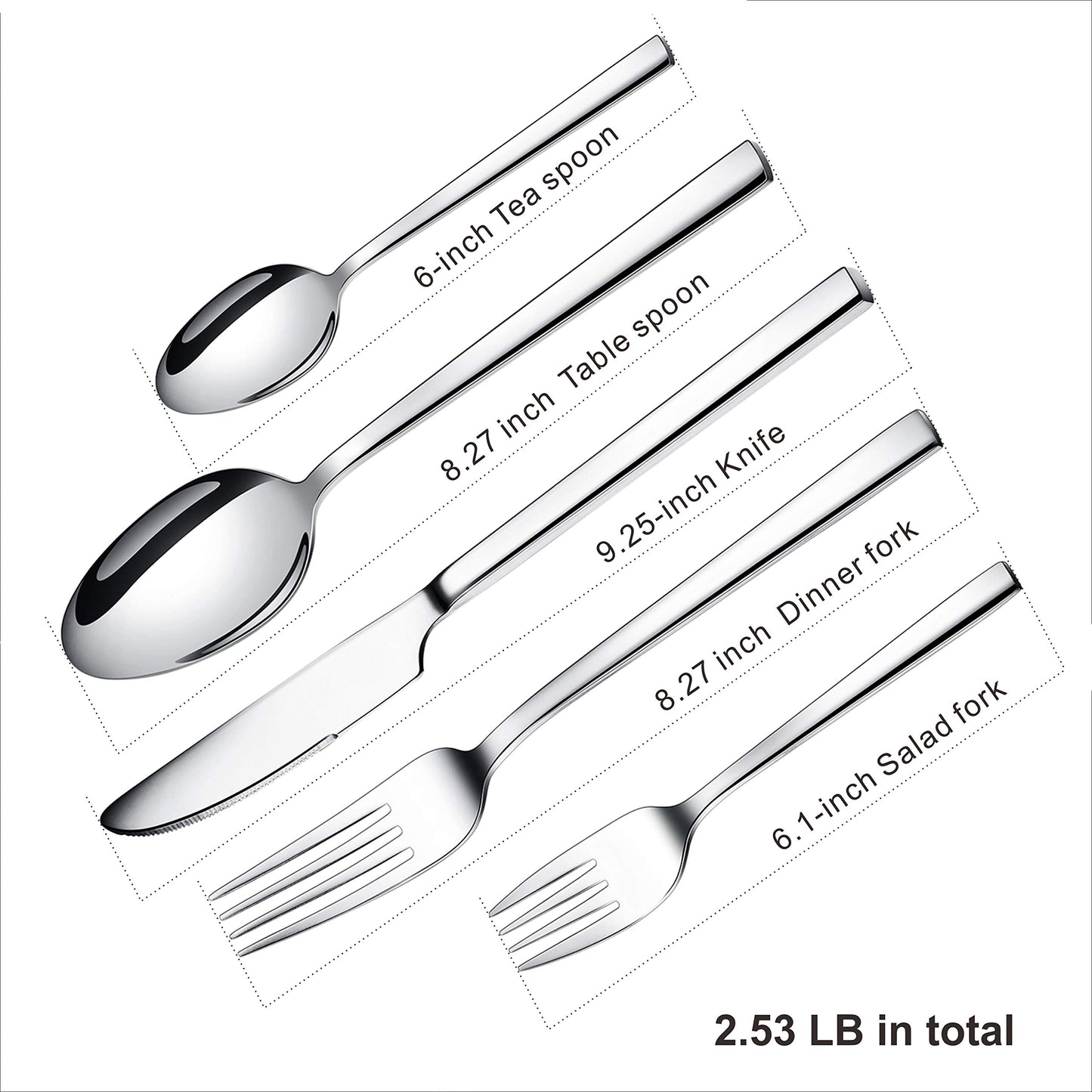 WUJO cutlery set, stainless steel silverware, 30-piece set including knives, forks, spoons, cake forks, tea/coffee spoons. Cutlery for 6 people, mirror polished, dishwasher safe.