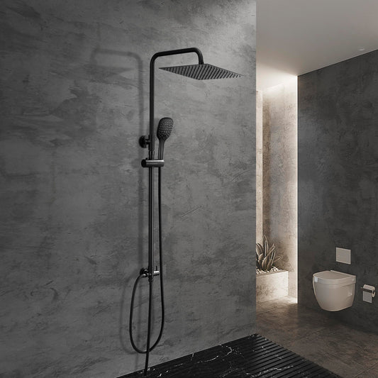 JOHO Rain Shower Shower System without Fittings, Stainless Steel Shower Set with 20x20cm Black Shower Head