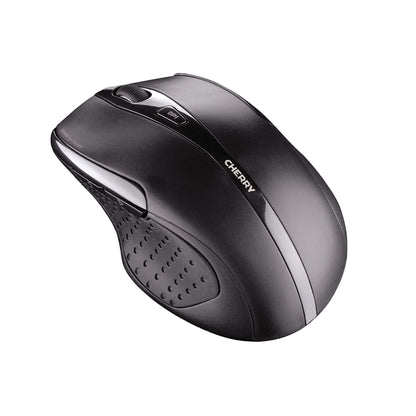 CHERRY MW 3000, Wireless ergonomic mouse for right-handers, 2.4 GHz, 6 buttons, optical sensor, rubberized side grips, battery powered, black.