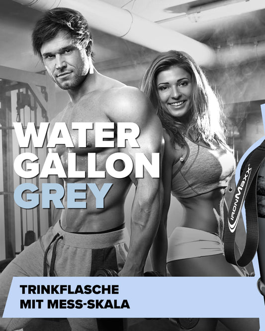 IronMaxx Water Gallon - Grey 2200ml | BPA & DEHP free | Leak-proof water bottle with measurement scale | available in various colors.