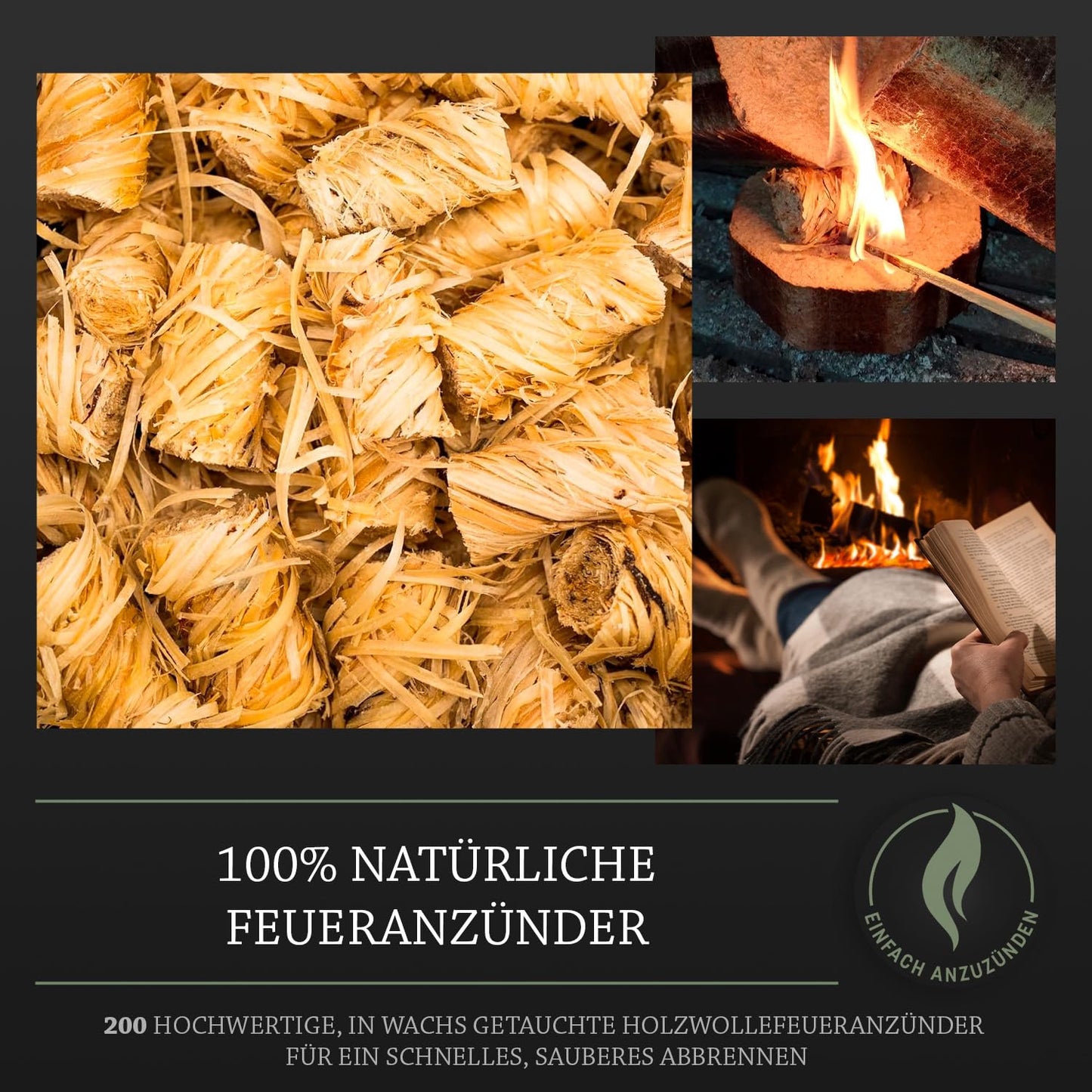Log Barn Natural Firestarter - 200 Pieces, Eco-friendly Wood Wool Firelighters for Wood Stoves, Pizza Ovens, Open Fires, Fireplace Starters, and BBQ Starters - Genuine Log Barn Kindling (200 pieces)