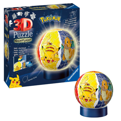 Ravensburger 3D Puzzle 11547 - Night Light Puzzle-Ball Pokémon - for Pokémon fans aged 6 and up, LED bedside lamp with clap switch