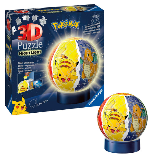 Ravensburger 3D Puzzle 11547 - Night Light Puzzle-Ball Pokémon - for Pokémon fans aged 6 and up, LED bedside lamp with clap switch