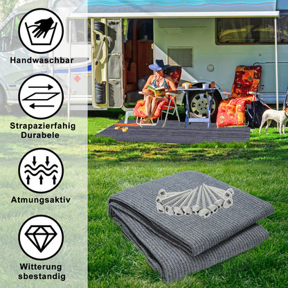 Vigevee awning carpet, tent floor for camping, breathable non-slip, washable, tent carpet with 13 pegs and carrying bag, Grey Blue, 200x200cm