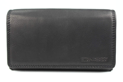 High-quality large vintage leather women's wallet with extra compartments in black - 17.5x10x4cm (W x H x D). Made of soft leather.
