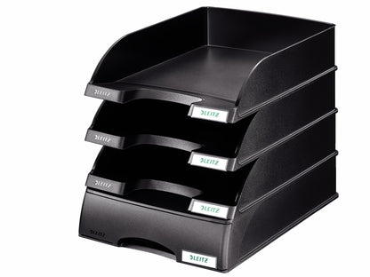 Leitz Set 2x Standard A4 Letter Tray + Letter Tray Drawer, Premium Quality Letter Tray, Stackable Desk Organizer, Compatible with Plus Series, Black, 52270095 + 52100095