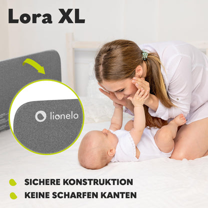 Lionelo Lora XL Portable Bed Guard for kids, tilt adjustment up to 180°, foldable bed rail, 45 cm - 150 cm, StandSafe lock, protection against falling out