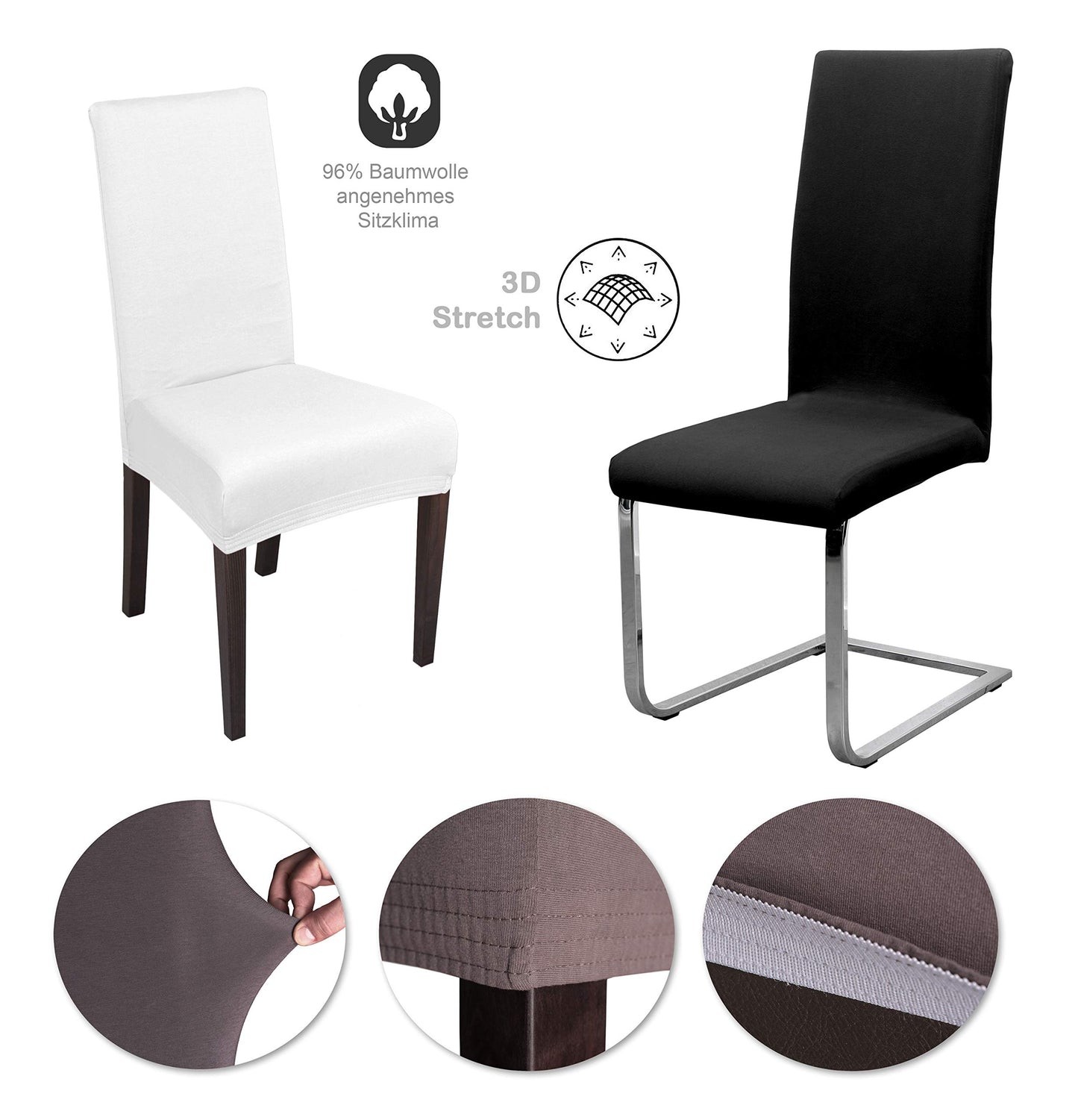 BEAUTEX 6-piece Jersey chair cover set, elastic stretch cover made of cotton bi-elastic, color selectable (light grey)