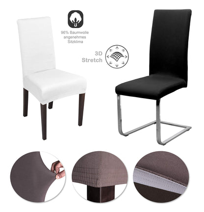 BEAUTEX 6-piece Jersey chair cover set, elastic stretch cover made of cotton bi-elastic, color selectable (light grey)