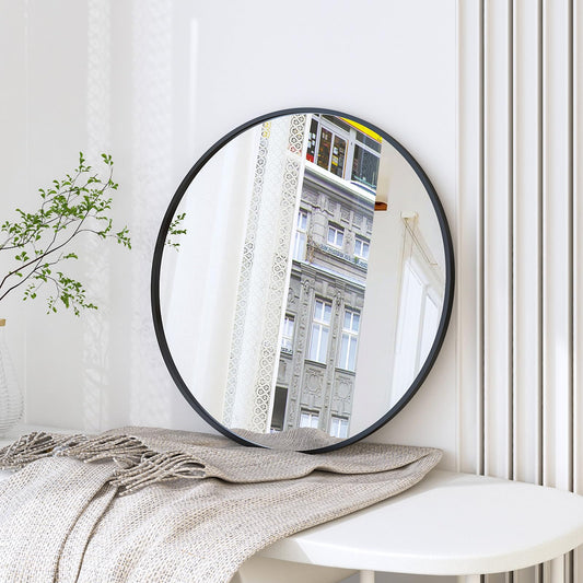 Boromal Black Mirror 60cm Metal Frame Round Bathroom Mirror Wall Mirror Black for bathrooms, washrooms, bedrooms.