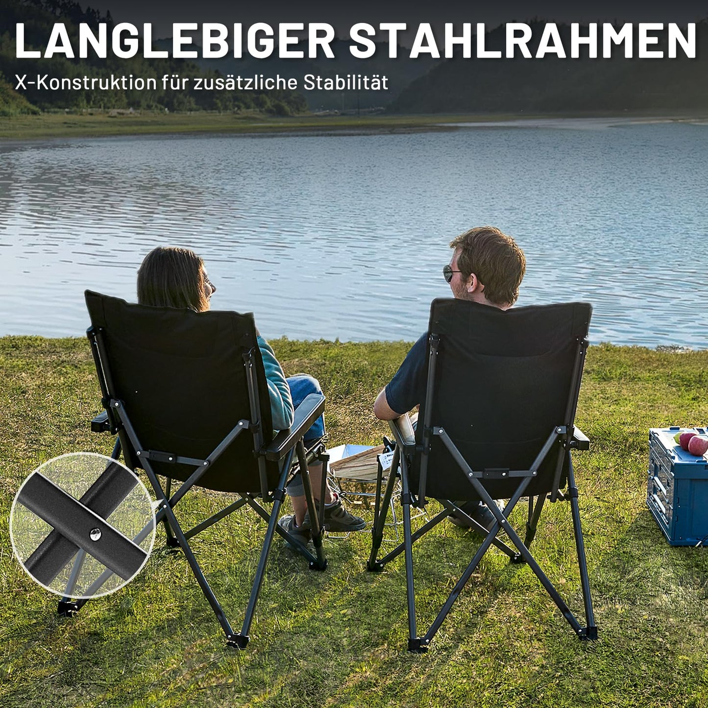 TIMBER RIDGE Folding Camping Chair 260KG Capacity 4-Position Adjustable Reclining Padded High Back Chair with Carry Bag Outdoor Chair for Garden Balcony RV Picnic