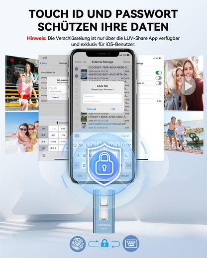 GNASEET USB stick 256GB for iPhone, 4 in 1 USB flash drive for iPhone/iPad/Android phone/PC, USB 3.0 memory stick high-speed flash drive, iPhone external storage expansion photo stick, blue.