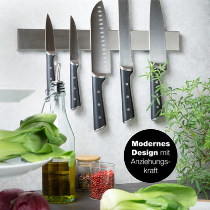 Moritz & Moritz 40cm Self-adhesive Knife Magnetic Strip - Knife Magnetic Strip for Gluing or Drilling - Magnetic Knife Holder made of Stainless Steel - Knife Magnetic Rail for Kitchen Tools and Utensils