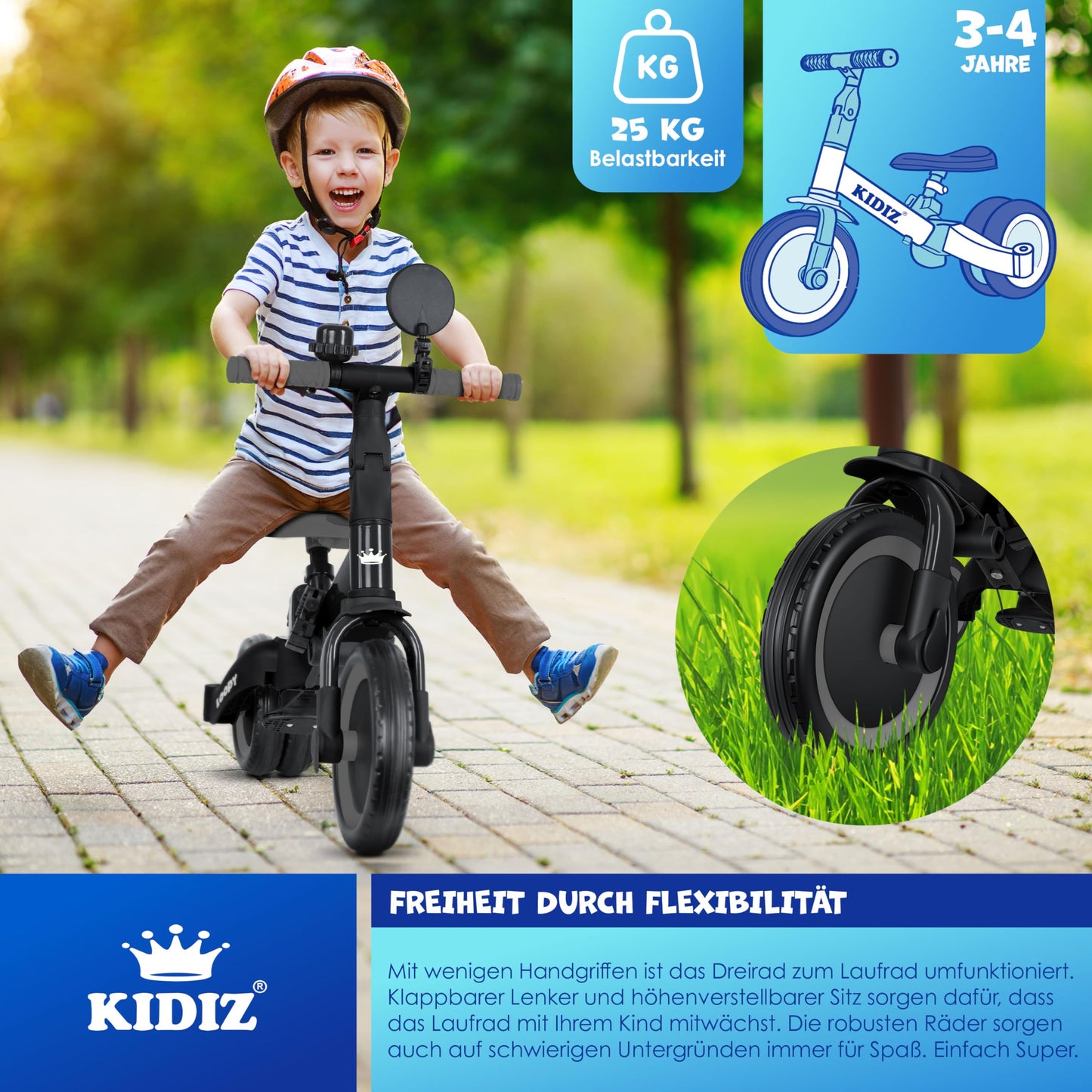 KIDIZ® 6in1 Balance Bike Trike | Kids' Ride-On Bike for Ages 1-5 | Supports up to 55lbs | Includes Handlebars, Safety Bar, Seatbelt, Bell & Mirror