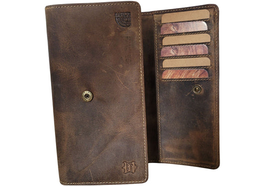 Frédéric John's wallet with coin and bill compartments - 8 separate compartments - Euro sorter - bill compartment - leather gift idea (Brown, XL)