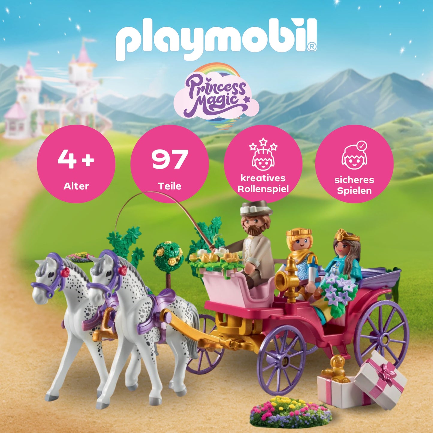 PLAYMOBIL | Princess Magic | Carriage Ride with Princess and Prince | Princess Toy | Fairy Tale Toy for Kids aged 4 and up | 71846