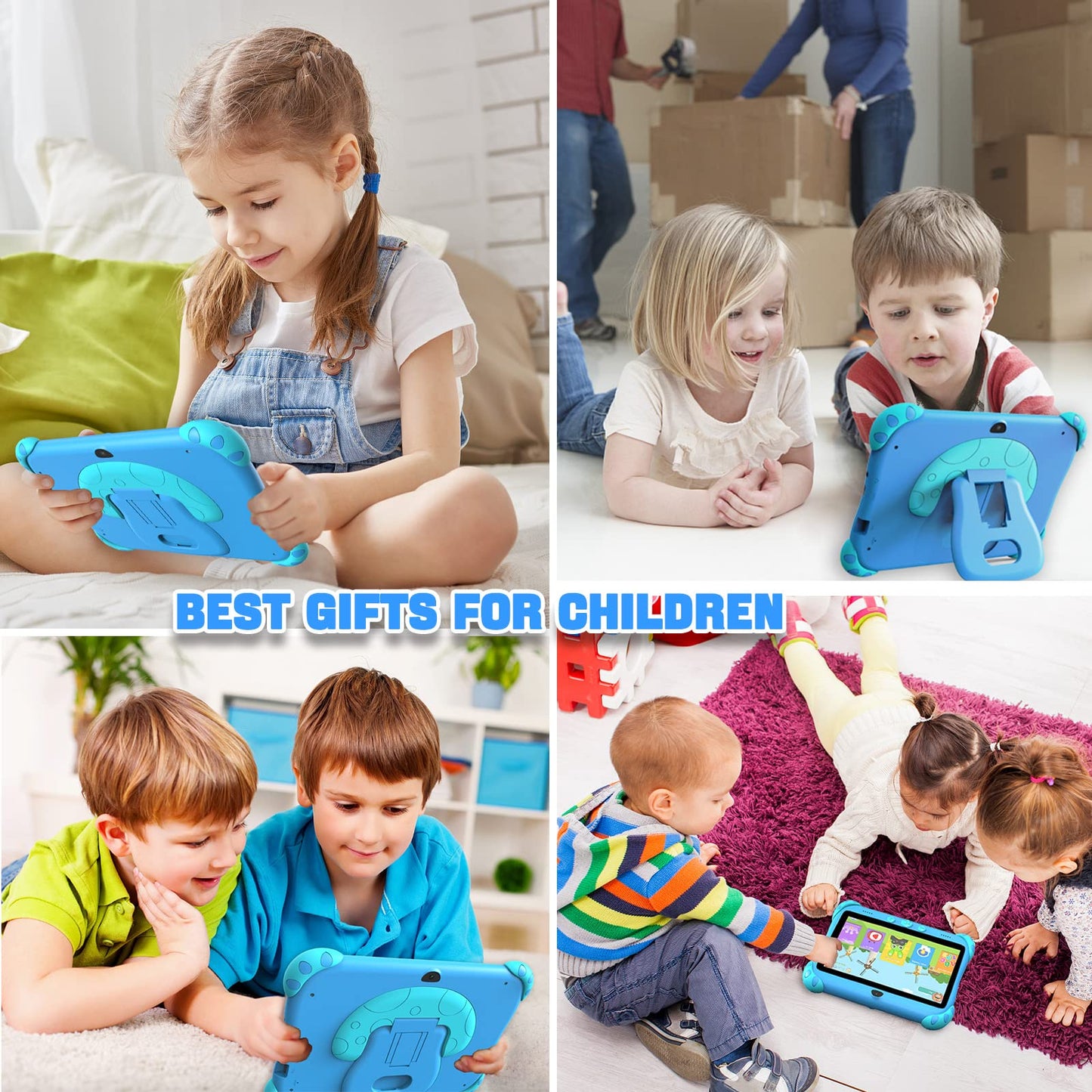 Ascrecem Kids Tablet 7 Inch Android Tablet for Kids with WiFi6 Dual Camera Bluetooth Parental Control Quad Core 2GB 32GB ROM Kids Software Toddler Children's Tablet for ages 3-7 years for girls boys (Blue)