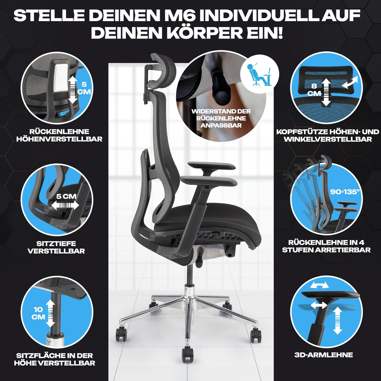 VALKENSTOL M6 Office Chair Ergonomic Winner | Large People Desk Chair | Cushioned Seat Office Chair with Adaptive Lumbar Support and Adjustable Backrest for Healthy Sitting Executive Chair