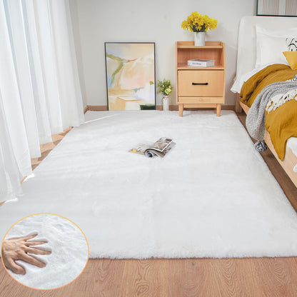 ORINOVA Carpet Living Room Washable White 150x215 cm Bedroom Fluffy Fur Rug Nursery Faux Fur Rug Soft Rectangular