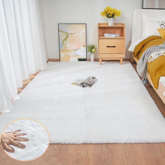 ORINOVA Carpet Living Room Washable White 150x215 cm Bedroom Fluffy Fur Rug Nursery Faux Fur Rug Soft Rectangular