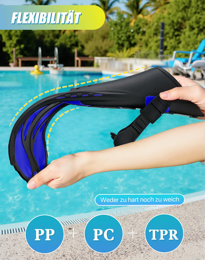 Lealinga snorkel fins, adjustable fins for adults, travel size swim fins, unisex diving fins for adult men, women, and children, open heel training fins with mesh bag.