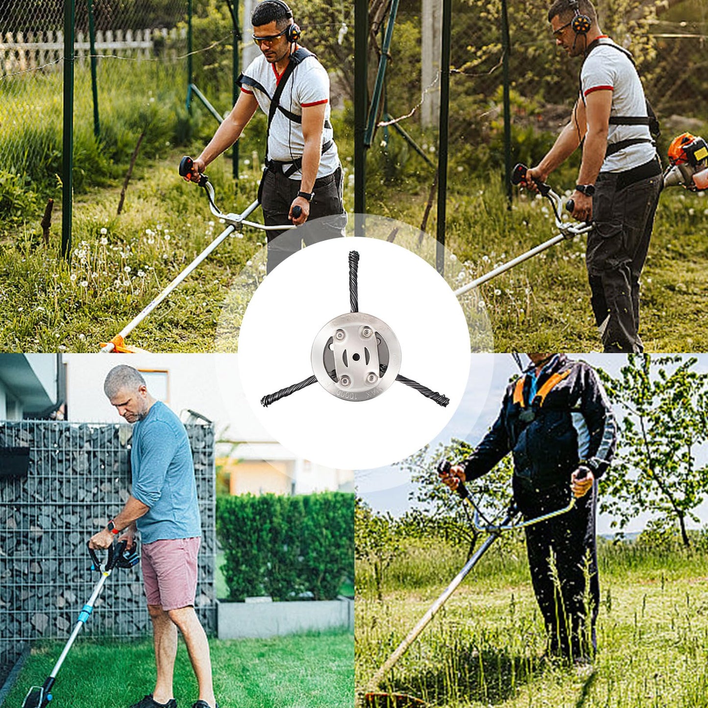 Ellxen 2 Pieces Steel Wire Grass Trimmer Head, Cutter Weed Trimmer Wire Blade for Garden Grass Trimmer Head Lawn Mower Electric Tool (3 Heads)