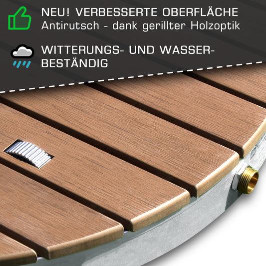 @tec Garden shower Outdoor shower made of WPC, in wood look, Mobile floor shower camping shower, sauna & pool shower with base plate for the garden, Outdoor Shower - round, 70x7.5cm