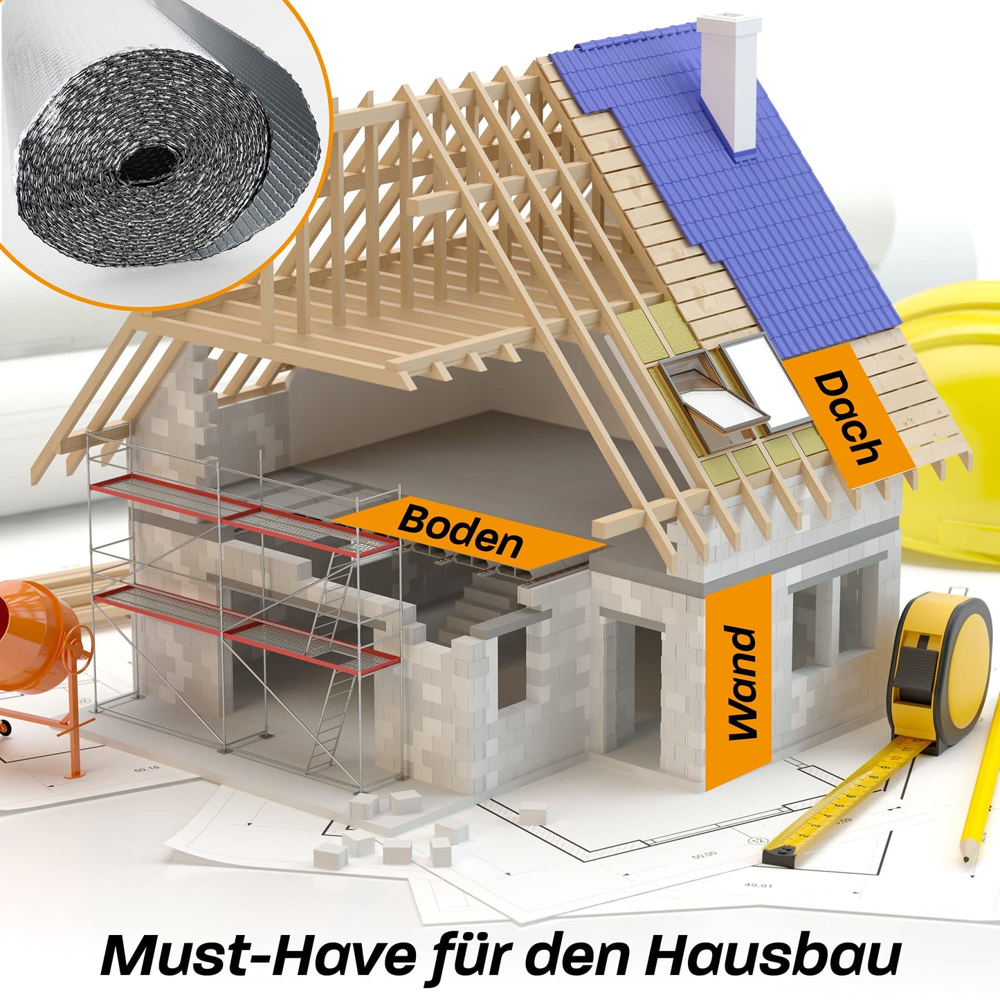 Hinrichs Insulation Foil 10m x 60cm - Thermal foil for windows, car, camping or pool - Perfect for thermal insulation, cold protection and blackout - Coated on both sides.