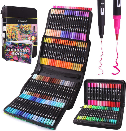 Bonala Brush Pen Set, 132 dual tip brush pens markers for adults for calligraphy, coloring, painting, sketching for adults – gift for kids