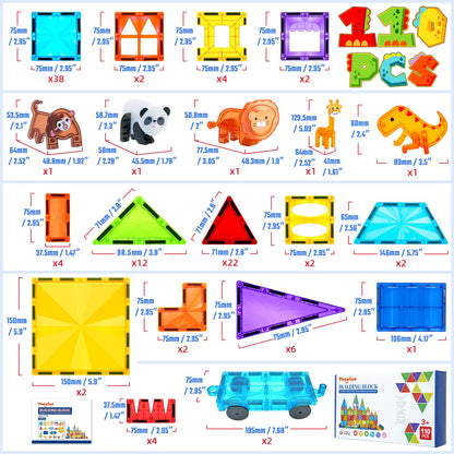 Theefun Magnetic Building Blocks 110 Pieces, Magnetic Blocks Magnetic Toys Magnet Toy for Kids Magnets Building Blocks Children's Toys Gift for 3 4 5 6 7 8 Years Old Boys and Girls