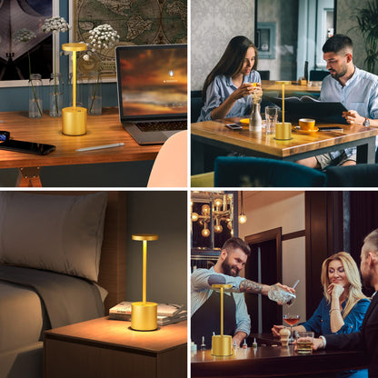 SLSMD Cordless Table Lamp, 5000mAh Metal Aluminum Dimmable LED Battery Table Light, Portable USB Rechargeable Bedside Lamp, Suitable for Indoor Outdoor Dining Room Bar Patio (2 Gold)