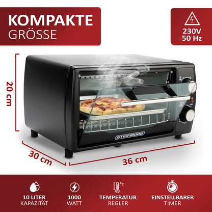 Ecosa Mini Oven | 1000 Watts | 10 liters | includes baking tray and grill rack | Pizza oven | 90°-230°C | 60 min. timer | fold-down crumb tray | mini oven | small oven