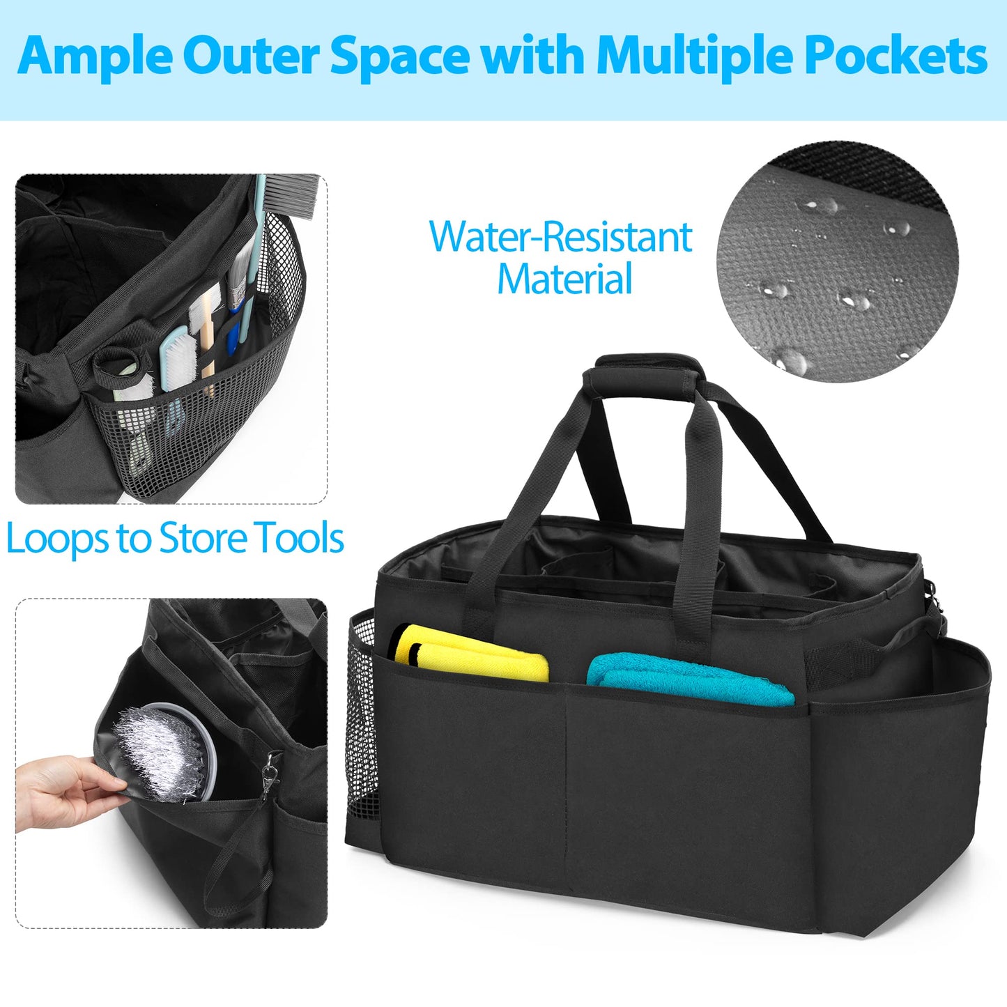 HODRANT Extra Large Cleaning Caddy Organizer, with sturdy pad & handles, Cleaning Storage Bag for Cleaning Products (Black)