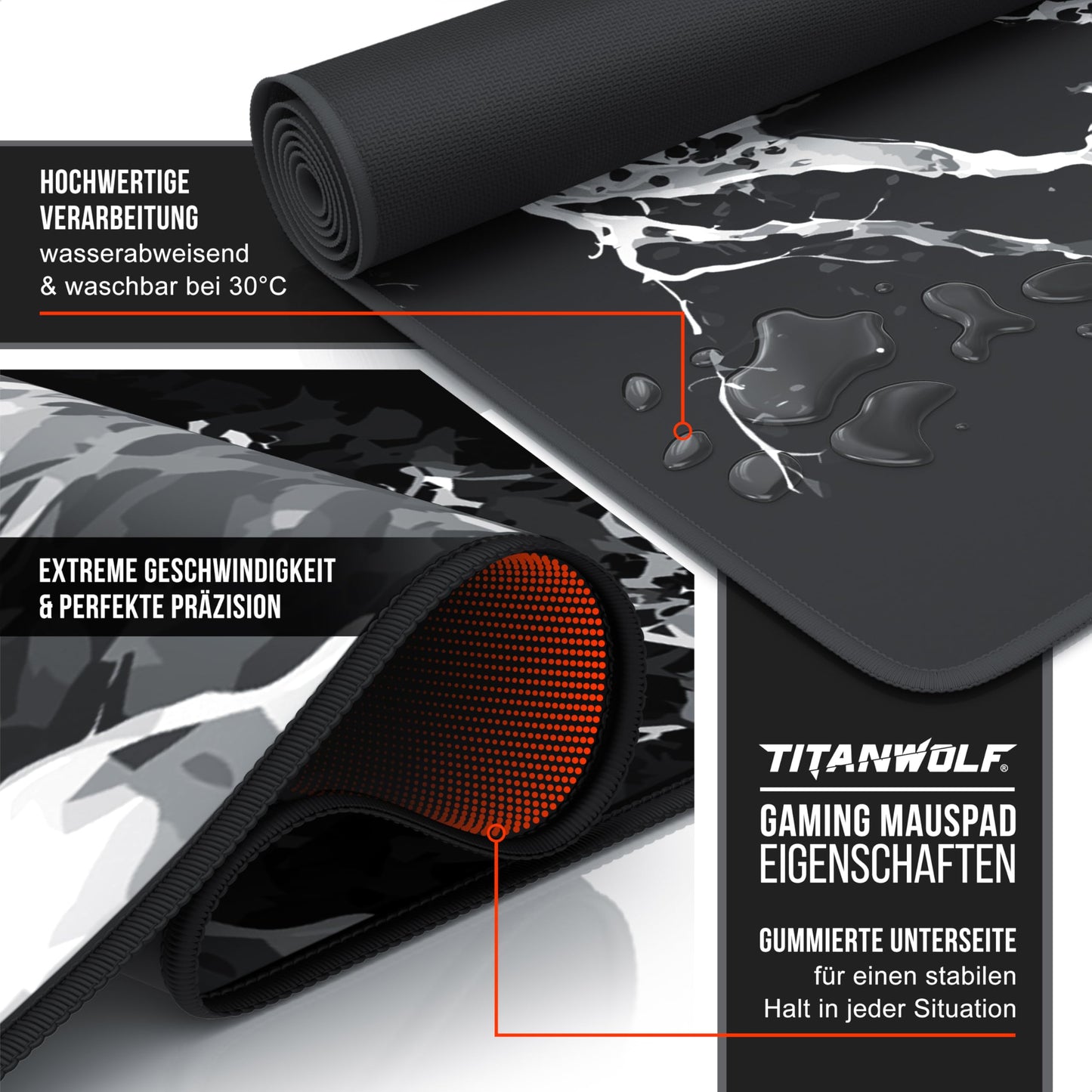 TITANWOLF - XXL Speed Gaming Mousepad 900 x 400mm - XXL Mousepad - Desk Pad Large Size - Improved Precision and Speed - Japan Ink Painting Black