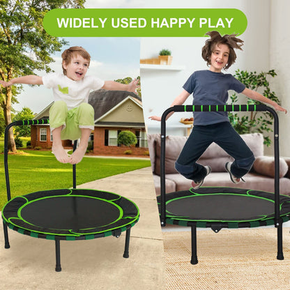 Trampoline Kids Indoor Outdoor Ø91cm, Mini Trampoline Jumping Fitness Trampoline Foldable Garden Trampoline with Handle and Safety Padding, Kids Trampoline for Boys Girls aged 3 years and up (Green)