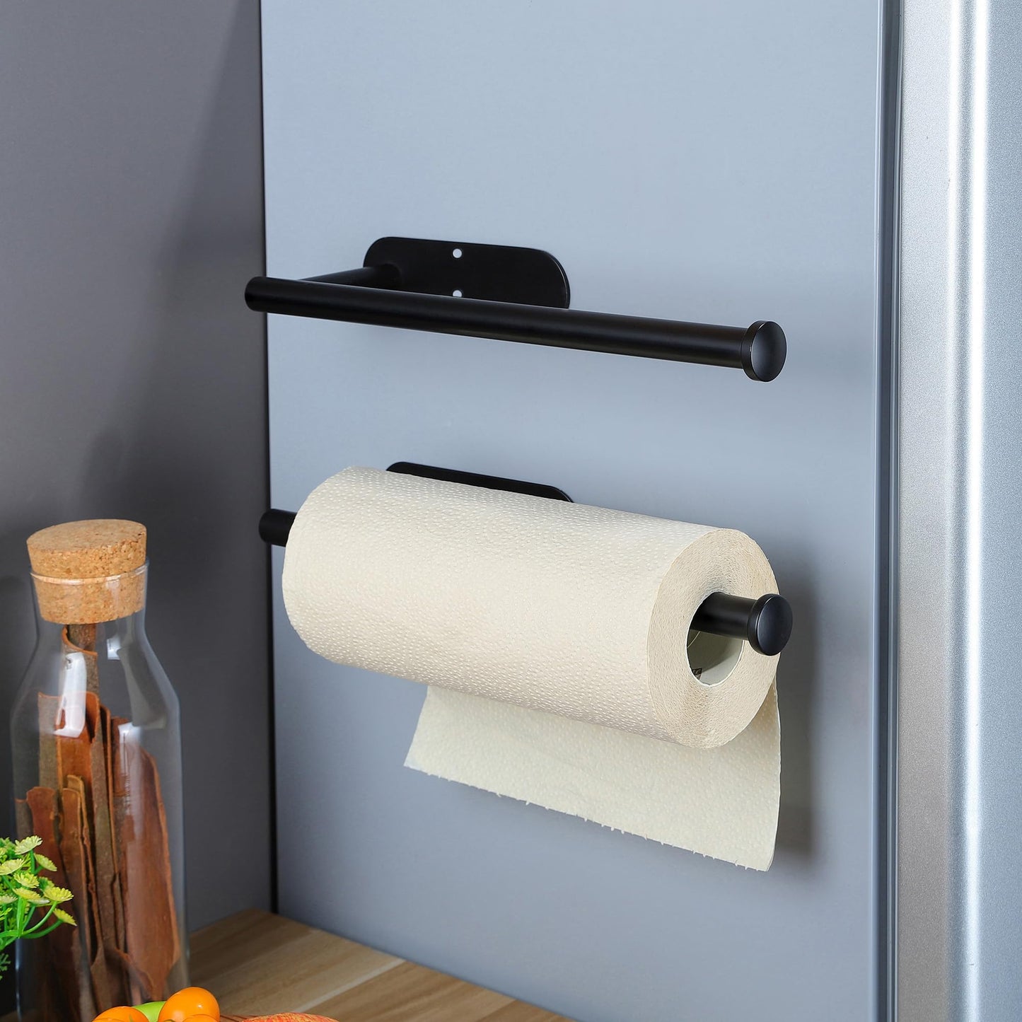 KEGII 2-piece kitchen roll holder without drilling - stainless steel paper towel holder black roll holder for kitchen.