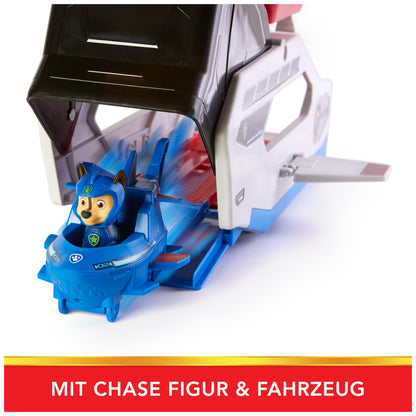 PAW Patrol, Aqua Pups - Whale Patroller, team vehicle featuring Chase's base vehicle and puppy figure, launcher for base vehicle, suitable for children aged 3 years and up.