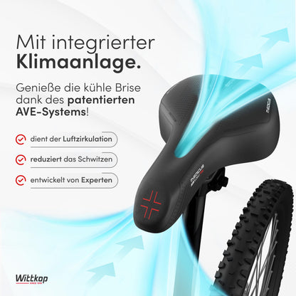 Büchel WITTKOP bicycle saddle with innovative 5-zone Medicus concept and orthopedic memory foam padding I comfortable bike saddle for women & men I MTB, trekking, city