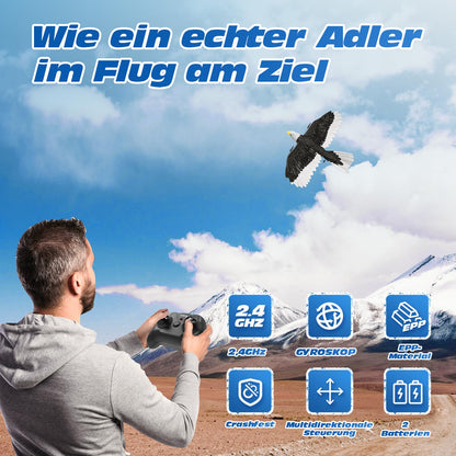 DEERC FX651 RC airplane, remote controlled eagle airplane for beginners, RC eagle outdoor with 6-axis gyro stabilizer, 2.4 GHz 2Ch flying bird with 2 flight batteries and propeller, for kids, boys