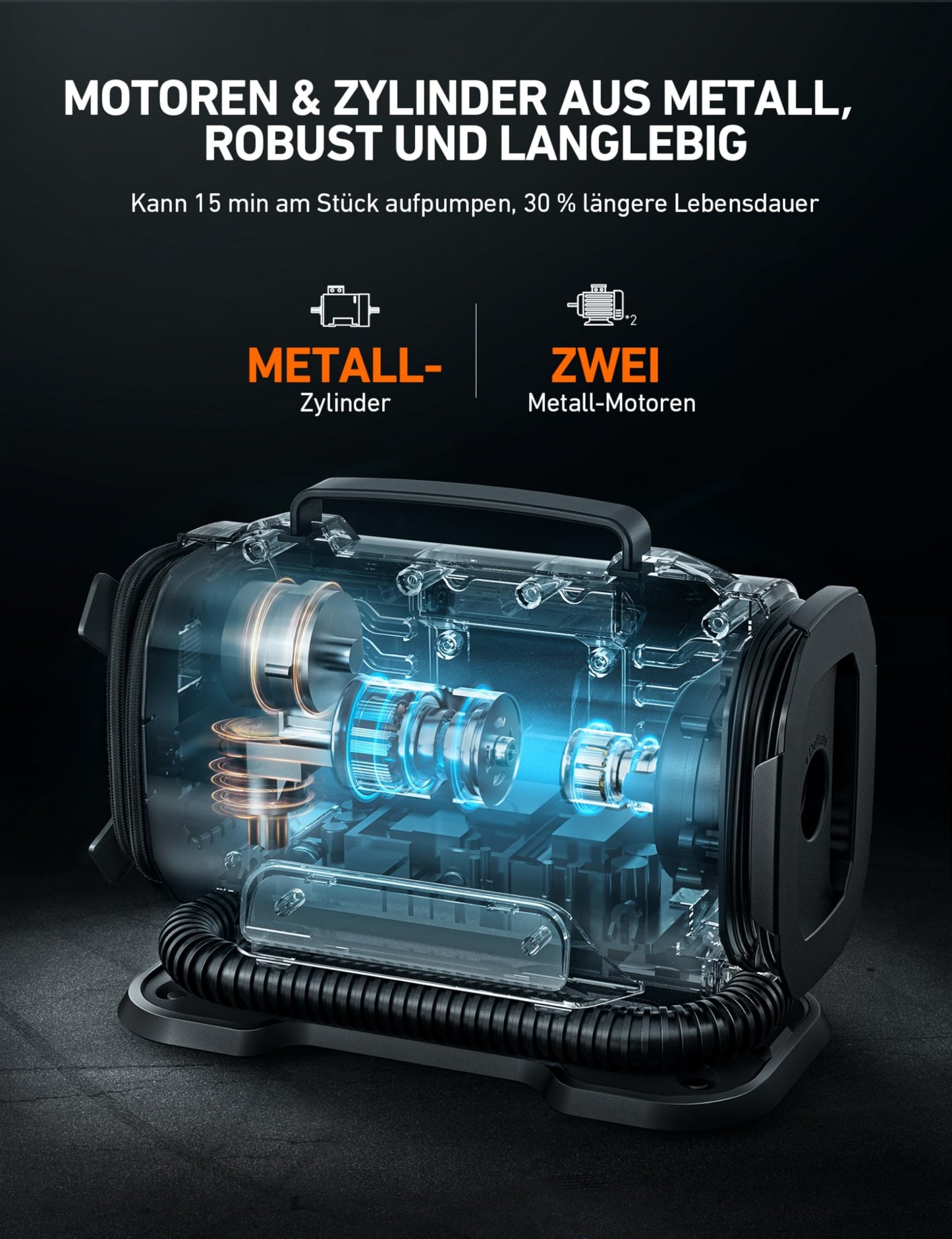 AstroAI Portable Air Compressor for Car 12V DC/230V AC Dual Power Sources, high-pressure up to 10.3 bar, max airflow of 350 L/min, versatile air pump for bike, car, inflatables, air mattress