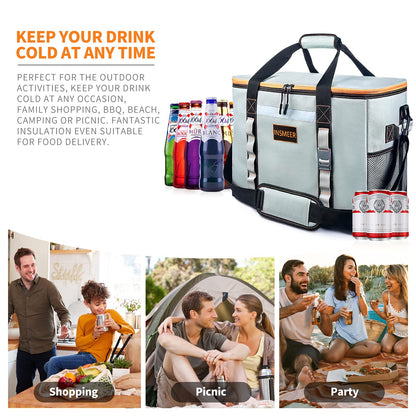 INSMEER 48L Cooler Bag Large Foldable, 65 Can Cooler Bag Thermal Bag Insulated Bag for Drinks, XXL Waterproof Heat Resistant Shopping Bag for Excursions, Picnics, Camping, Hiking, Beach