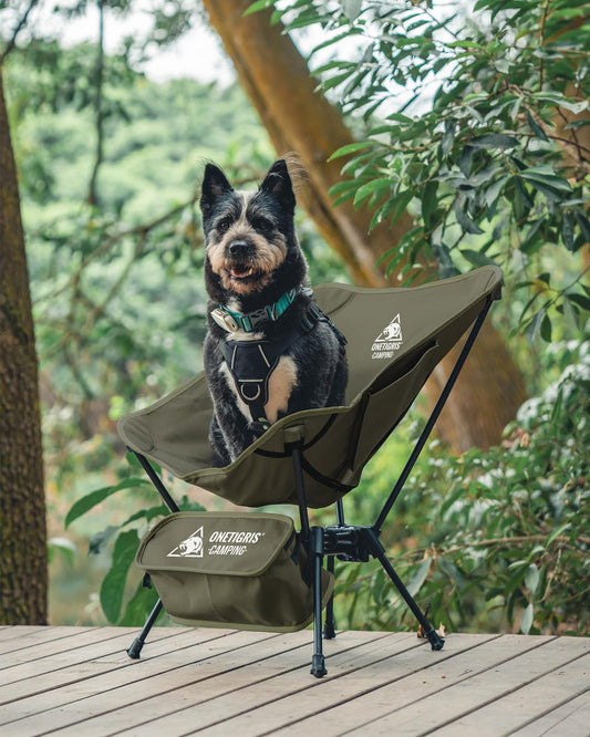 OneTigris TIGERBLADE folding camping chair 150 kg, lightweight triangle frame, ultralight folding chair, with 2 side pockets for outdoor, hiking (Ranger Green)