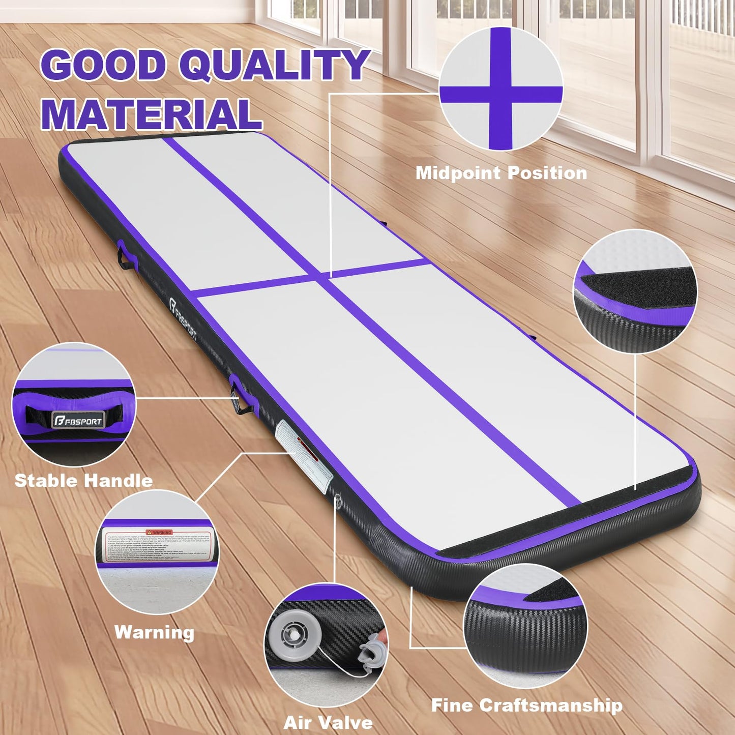FBSPORT Training mat, 10 cm height, inflatable Air Tumbling Track 4m, gymnastics mat, inflatable, tumbling, gymnastics mat, for tumblers, tumbling, yoga, with pump.