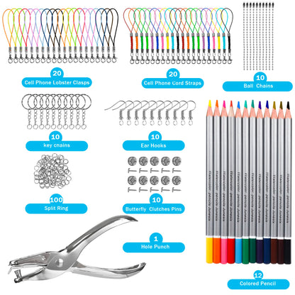 LUZOON Shrink Film 218 Pieces Shrink Film for Crafting Including A4 Shrink Film Set Keychains, Locks, Pencils, Hole Punch for Kids DIY Crafts (A4-with Pattern)