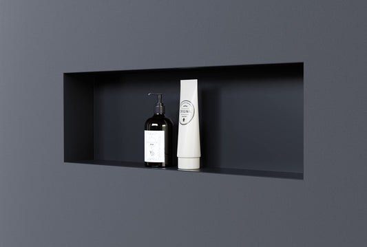 BERNSTEIN® Stainless Steel Recessed Shelf NT206010X frameless - 20 x 60 x 10 cm, tileable wall niche with flexible installation. Ideal shower storage - Color: Black